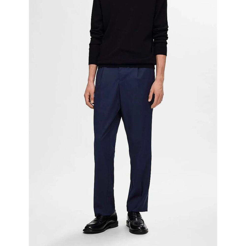 Selected Homme Leroy Pleated Navy Blue Drawstring Comfort Trouser Pants Large